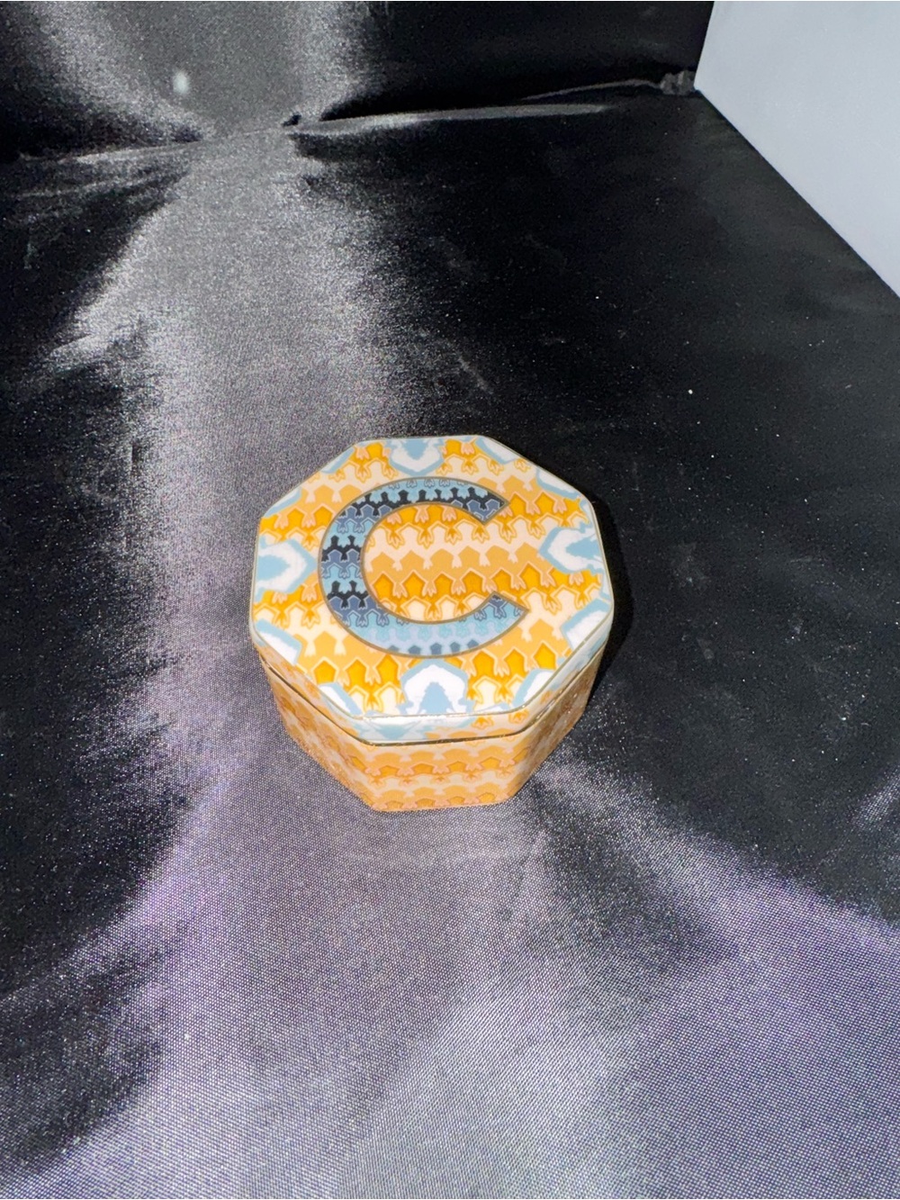 Anthropologie Monogram C Trinket Box Ceramic Jewelry Dish with Lid